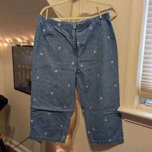 Classic Elements Blue White Embroidered Cropped Jeans Grannycore